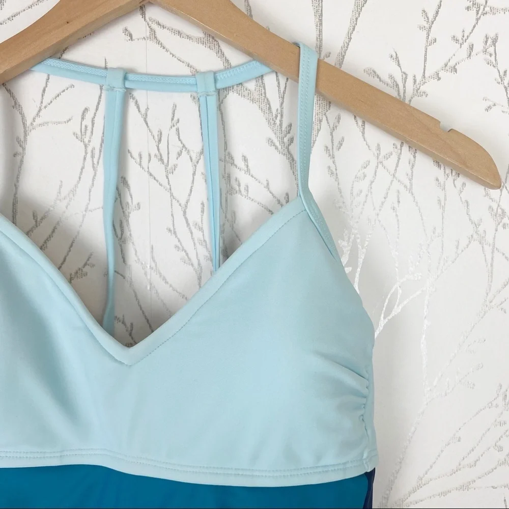 KONA SOL Blue Colorblock Open Back One Piece Swimsuit NWT Small